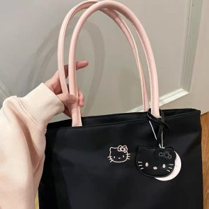 Cute delicate teenage commuter large capacity tote bag kitty embroidery handbag light armpit handbag girl