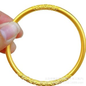 Ancient Bauhinia Flower Curly Grass Pattern Bracelet Women's Vietnamese Sha Jin Court Style Solid Bracelet Long-lasting Hand Jewelry