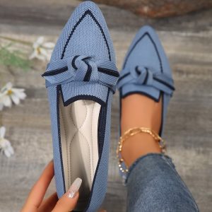 Cross-border foreign trade plus size fly woven breathable flat single shoes women's slip-on bow shallow slip-on work shoes shoes