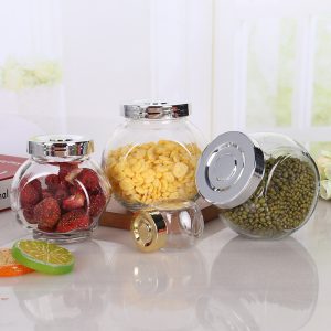 180ml flat drum bottle, clear glass sealed candy jar, kitchen cereal storage, wide mouth dried fruit snack storage bottle