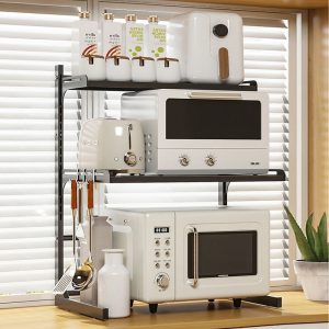 Worktop, multi-layer, retractable microwave, thickened shelf, kitchen, home storage, oven, pot holder, compartment shelf