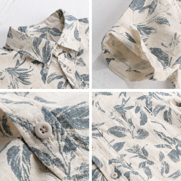 Summer linen personality print comfortable short-sleeved shirt casual breathable linen shirt floral men - Image 4