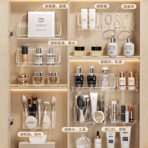 Mirror cabinet, storage box, bathroom cabinet, wall-mounted transparent layered diagonal shelf, cosmetics, lipstick, jewelry, and organizing box