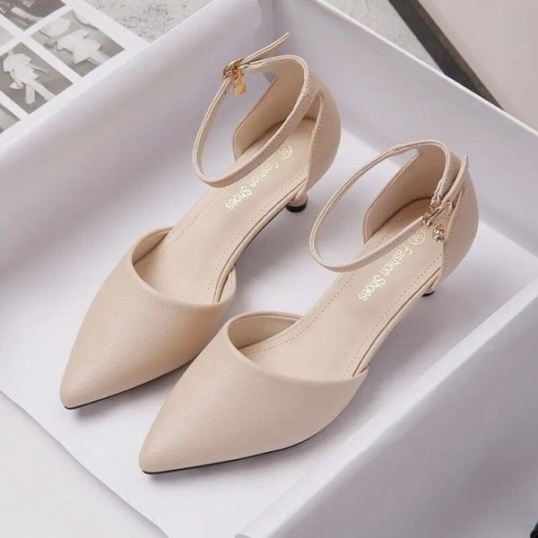 High heels women's 2025 new pointed toe stiletto heel royal sister toe sandals with skirt one-button hollow shoes in summer - Image 2
