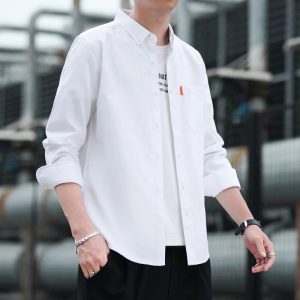 2022 Spring Autumn New Men's Non-Ironing Business Shirt Trendy Casual Slim Retro Long Sleeve Long Sleeve Men's Shirt