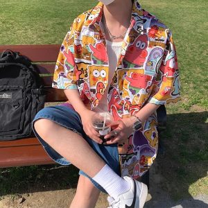 Plus size men's Hawaiian style short-sleeved shirt, fat trendy brand, street casual vacation, thin beach print shirt