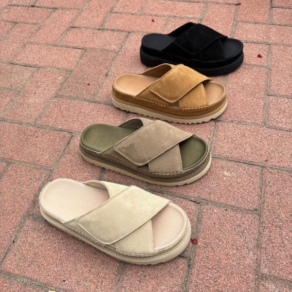Spring and summer new height increase versatility wears cowhide thick sole cross flip flip women's 5cm breathable EVA outsole platform slippers