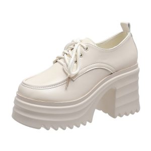 Thick-soled loafers women's autumn and winter 2022 new solid color single shoes, British style small leather shoes, flatform sole block heel leather shoes