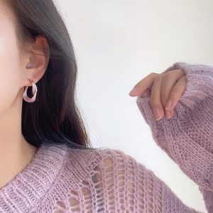 Korean cream white drop glaze French circle temperament earrings women's 2022 new trendy design niche earrings