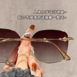 New brown gold wire large frame sunglasses women's fashion high-end Internet celebrity polarized metal sunglasses UV protection