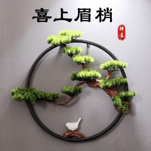 New Chinese welcome pine round wall decoration entrance background wall decoration pendant green plant wall hanging living room hotel hanging ornament