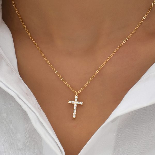 Cross-border inlaid zircon cross pendant bone chain women's personality light luxury ins-style versatile jewelry A4746