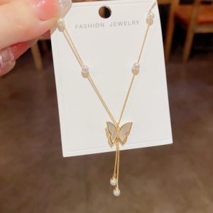 Korean fashion light luxury shell butterfly tassel necklace feminine temperament Internet celebrity super fairy butterfly design collarbone chain