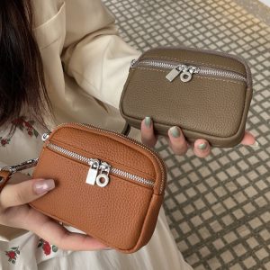 Genuine leather women's coin purse 2025 new top-layer cowhide niche double zipper storage bag multi-functional fashionable hand