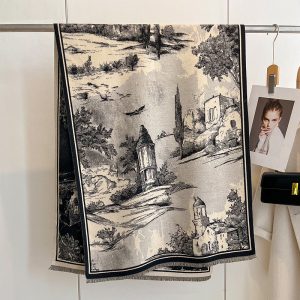 Autumn and winter new European retro oil painting landscape painting elegant fashion high-end women's imitation cashmere warm scarf