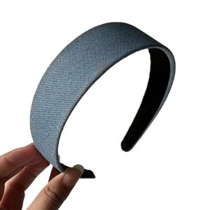Dongdaemun fashion retro denim headband, small fragrance wide brim simple solid color hair pressed headwear, versatile Internet celebrity hair accessories