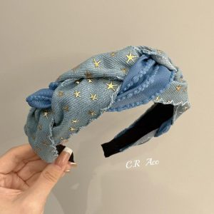 High-quality denim headband, ultra-wide pressed hairpin, out-of-tread heightened skull, headband, star hairpin, fashion headwear
