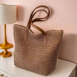 Korea commuter large capacity straw bag bag simple 2025 summer seaside resort style shoulder bag handwoven bag