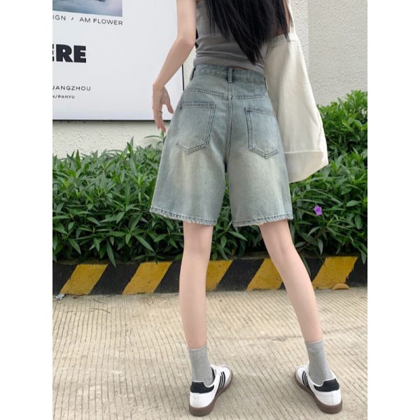 Summer thin denim light blue five-point shorts, women's pear-shaped body, loose large size, fat mm, thin wide-legged midpants - Image 3
