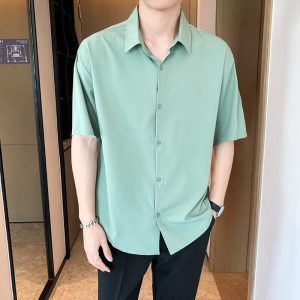 Short sleeve shirt men's summer new 2025 high-end teen drape top men's half sleeve loose casual shirt