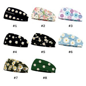 Chrysanthemum Floral Print Women's Bandana Sports Headband Wide Brim Yoga Headband Soft Scrunchie Headgear Headband