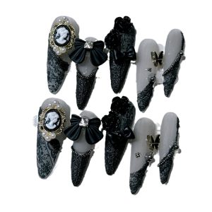 Hand-worn nail sweet cool dark baroque beauty head camellia long pointed nail manicure patch