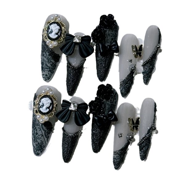 Hand-worn nail sweet cool dark baroque beauty head camellia long pointed nail manicure patch - Image 5