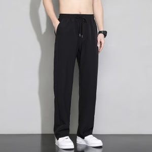 Ice silk pants men's summer thin straight draped trousers, elasticated waist, quick drying, sports loose casual pants