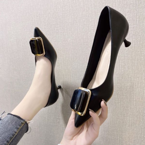 Small heel women's stiletto high heels women's 2025 spring and autumn new low-heeled Internet celebrity pointed toe shallow single shoes women's shoes 3 - Image 2
