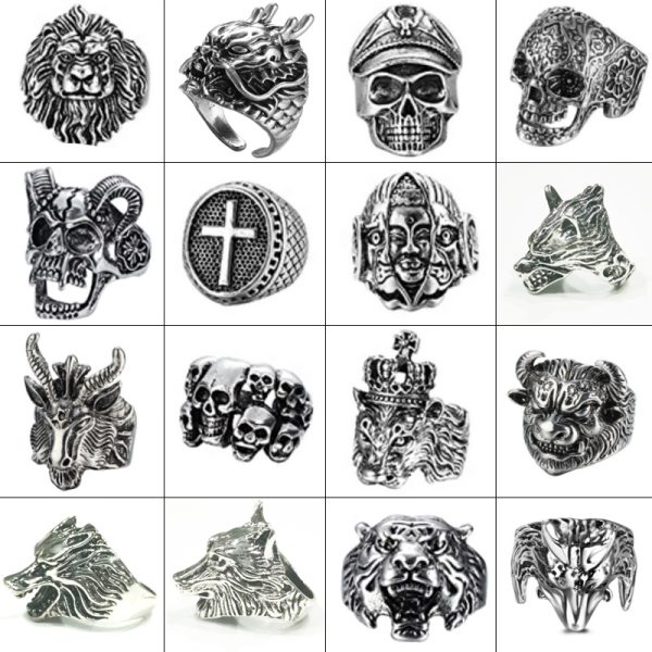 Cross-border hot sale punk style rings, domineering personality, men's lion head, skull, wolf head, leopard head, Buddha face ring