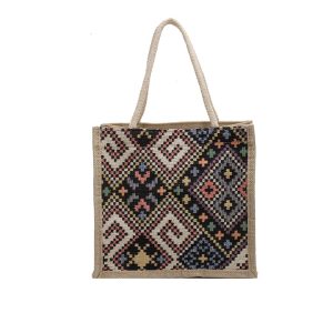 Ethnic canvas bag women's summer new fashion outing hand-held linen lunch box bento bag hand-carried mommy bag