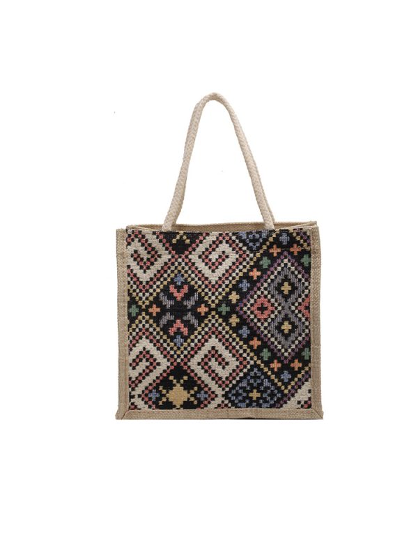 Ethnic canvas bag women's summer new fashion outing hand-held linen lunch box bento bag hand-carried mommy bag - Image 5
