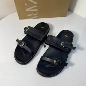 ZA 2024 New Women's Shoes with Buckle Flats Sandals for Beach Slippers to wear at home and out