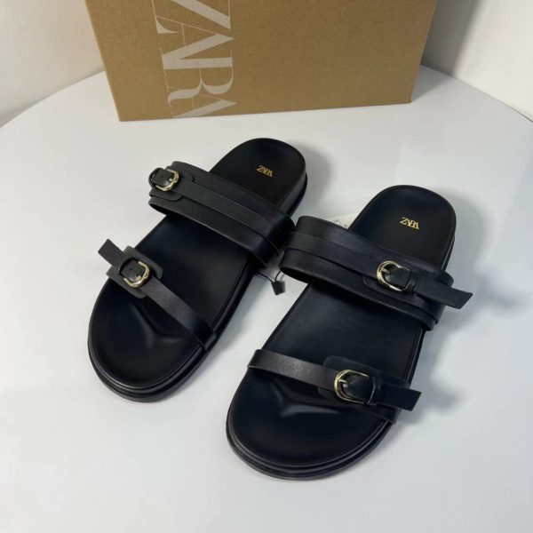ZA 2024 New Women's Shoes with Buckle Flats Sandals for Beach Slippers to wear at home and out