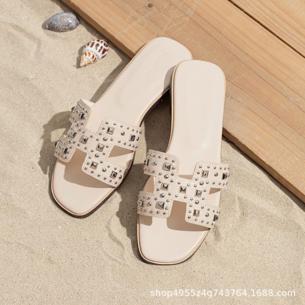 Cowhide 2025 new H slippers for women to wear flip-flops in summer, fashionable and versatile flat beach sandals - Image 4