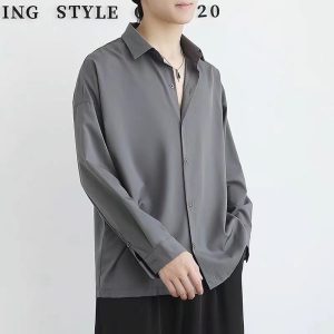 Spot men's Korean version trend black long-sleeved shirt men's 2022 spring casual inch jacket is a very fairy shirt