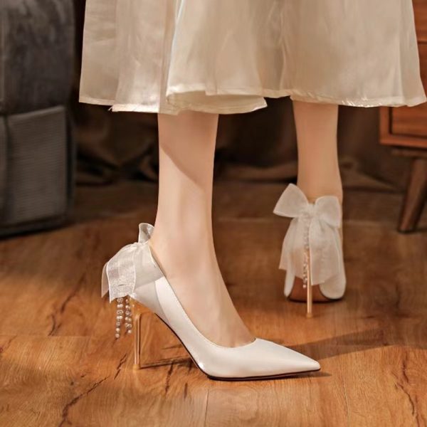 French High Heels Women's 2025 New Sexy Cheongsam Shoes Dress Shoes Bridesmaid Shoes Stiletto Heels White Wedding Shoes Bridal Shoes - Image 4