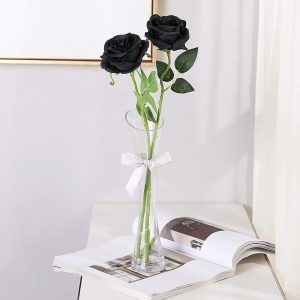 Simulation flower pure black rose living room single high-end Valentine's Day fake flower bouquet ornament home decoration flower arrangement