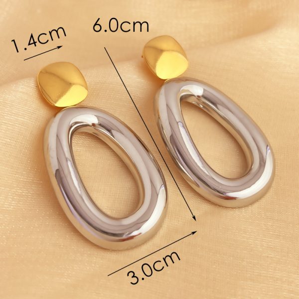 YS Design! European and American exaggerated style retro water drop contrast earrings stainless steel gold and silver color blocking high-end earrings women - Image 4