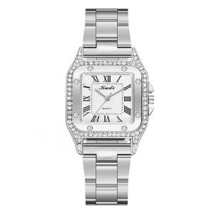 Cross Border New Square Women Steel Band Watch Fashion Roman Diamond Gold Men's Watch Alloy Quartz Watch
