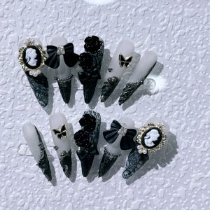 Hand-worn nail sweet cool dark baroque beauty head camellia long pointed nail manicure patch