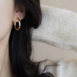French hoop ear buckle ear ring women's ins cold wind plain ring earrings niche design photosensitive earrings wholesale