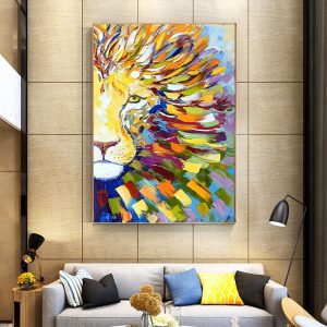 Nordic modern lion and tiger oil painting, texture, entrance, light luxury living room decoration, mural picture, core spray painting