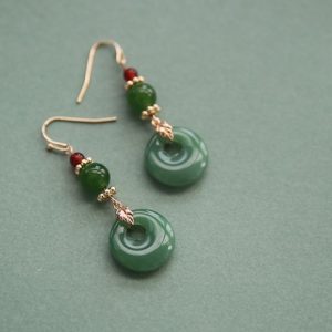 Cuihuan Lanting Villa original design turquoise peace buckle earrings handmade Hanfu cheongsam earrings retro style earrings