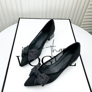 33601-111 Mesh High Heels Women's Summer 2024 New Black Professional Bow Hollow Thick Suit