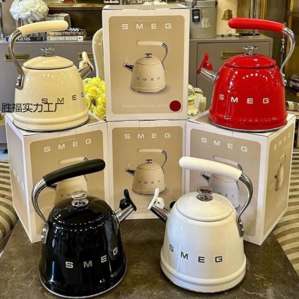 SMEG Smeg Vintage Electric Kettle Stainless Steel Kettle Insulated Stainless Steel 3L Large Capacity Horn Kettle