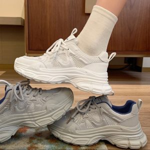 Daddy shoes women's shoes 2025 new summer pre-fall net shoes breathable mesh muffin platform white shoes sneakers