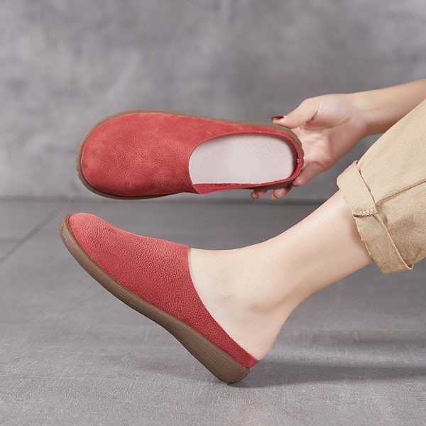 2025 spring/summer new flat cowhide toe sandals soft-soled soft-faced leather semi-slippers comfortable and versatile women's shoes - Image 2