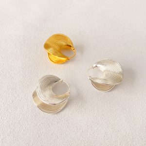 French vintage irregular record brushed texture earrings copper plated real gold personality fashionable light luxury niche earrings for women