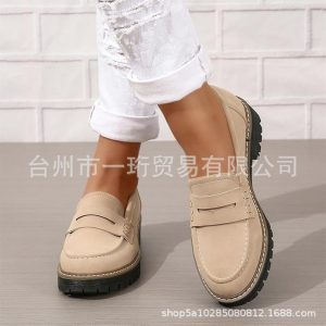 2024 New Spring and Autumn Loafers, Large Size Casual Scrub, British Style Women's Shoes, Block Heel, Thick Sole, Foreign Trade Vintage